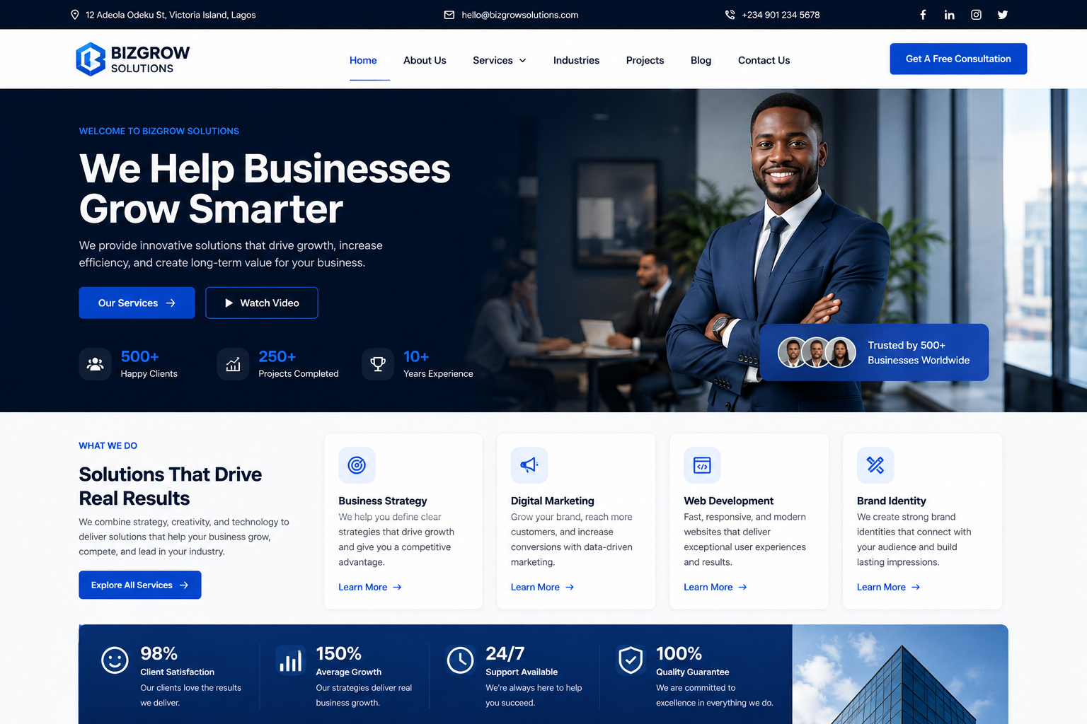 Example professional business website design